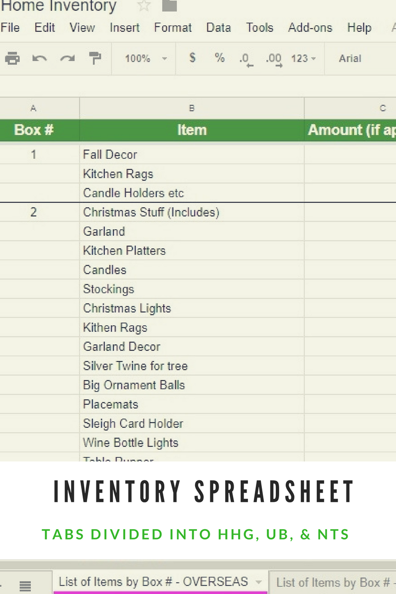spreadsheet to keep track of inventory