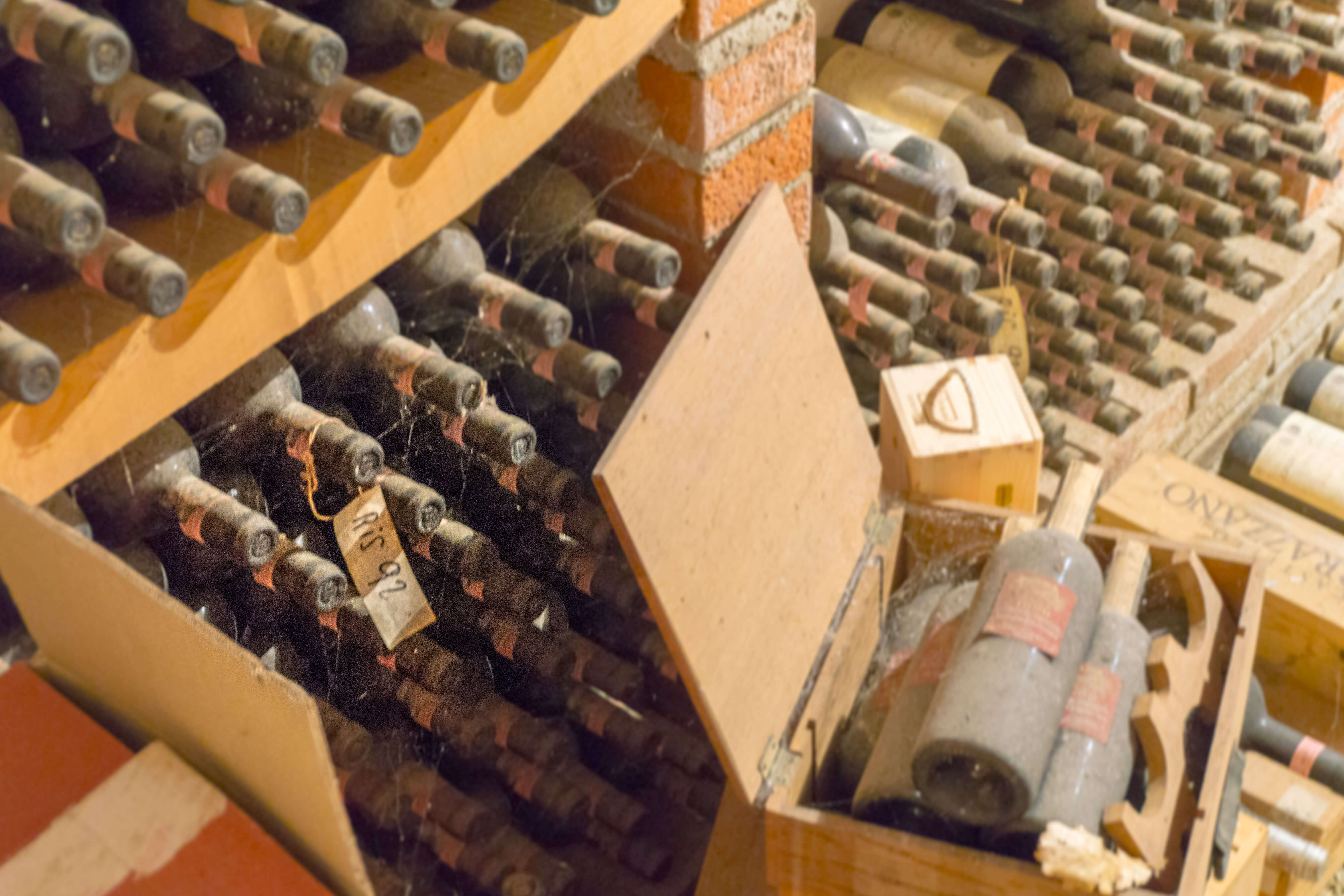 tuscan wine bottles in Castello di Verrazzano