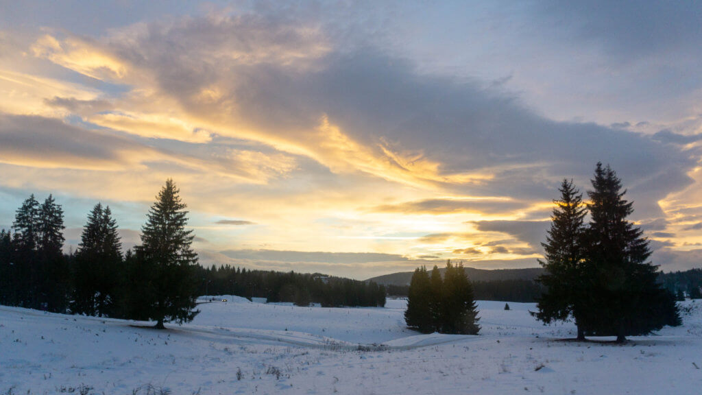 winter in Romania, a snowy landscape while driving to Brasov, Romania