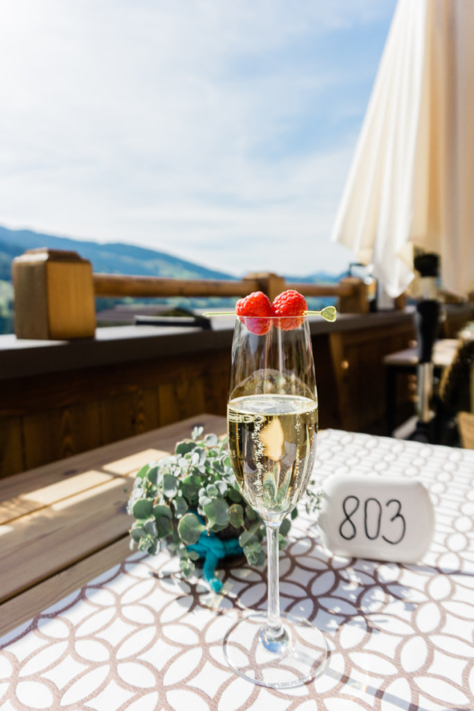 Welcome prosecco at Hotel Natur & Spa Resort Der Alpbacherhof in Alpbach, Austria