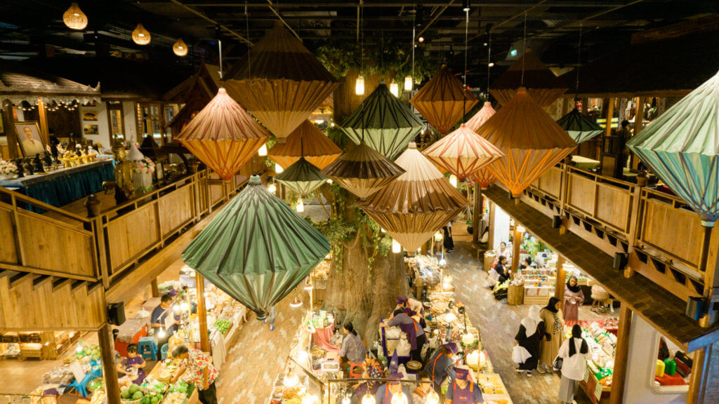 Thai decor and hangings inside ICONSIAM in Bangkok, Thailand