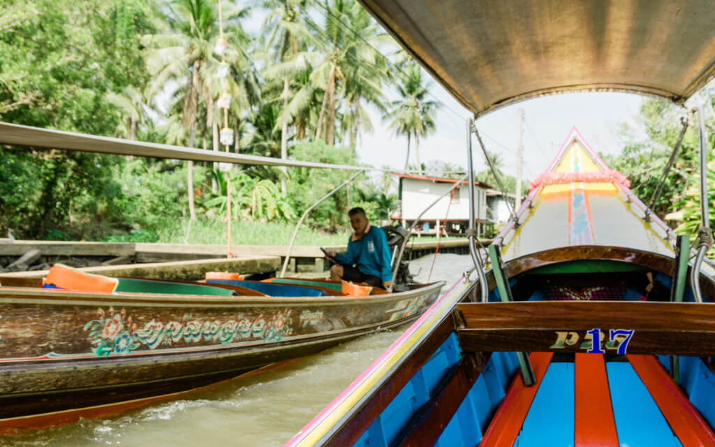 Long-tail speedboats used for floating markets and villagers near Bangkok, Thailand
