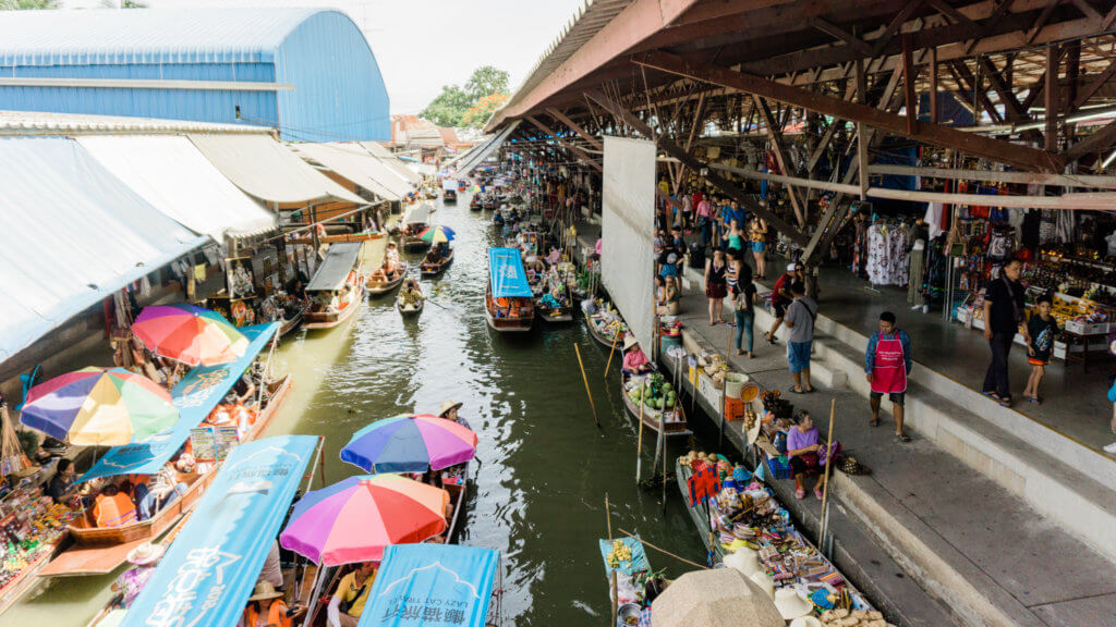 View of the Damnoen Saduak Floating Market from above