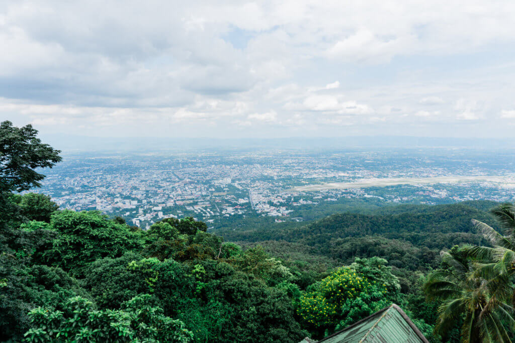 view over chiang mai thailand from lookout at doi suthep national park wat phrathat temple