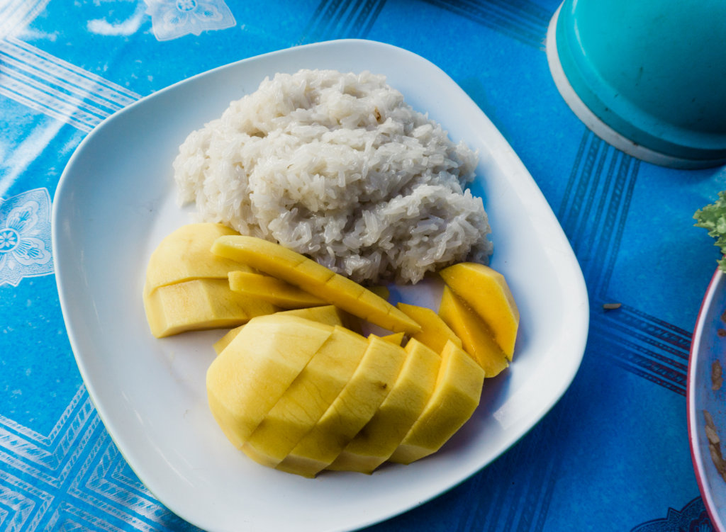 Mango sticky rice Thai Dessert at Surin Beach