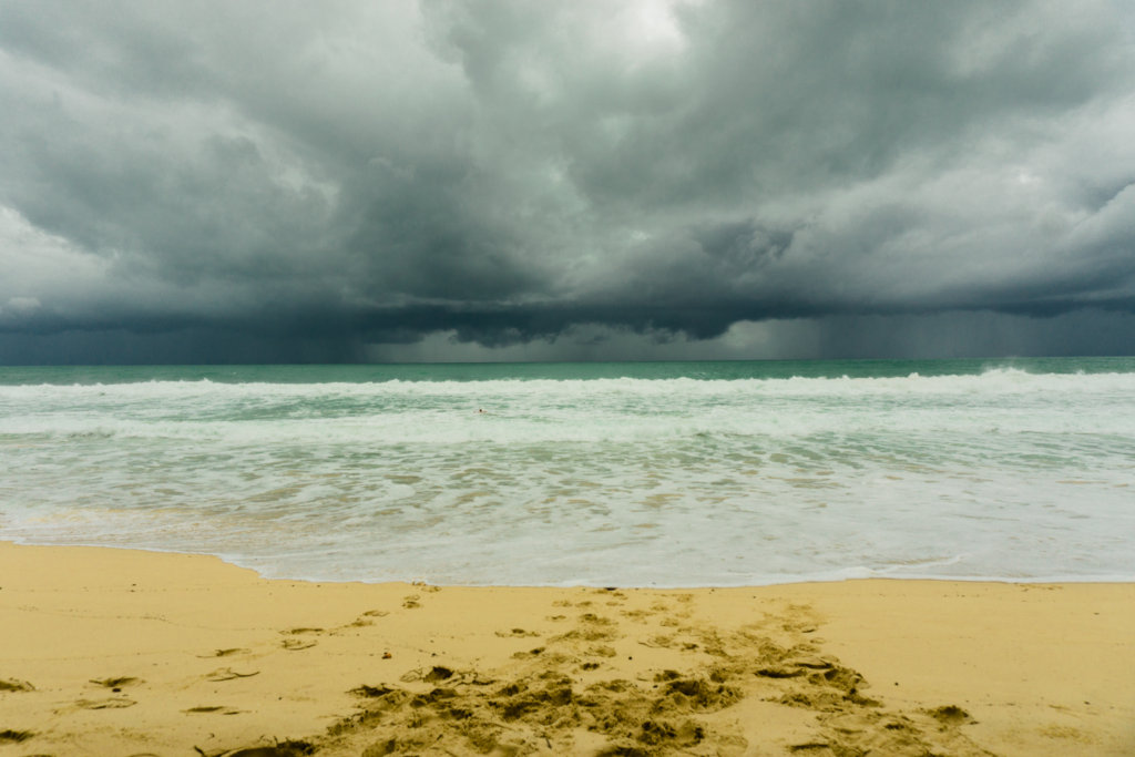 Surin beach in Phuket Thailand storm coming