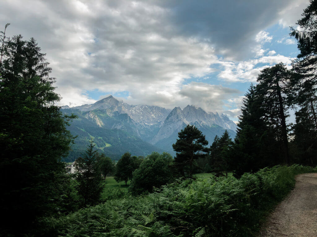 view of zugspitze and alpspitze from hiking trail