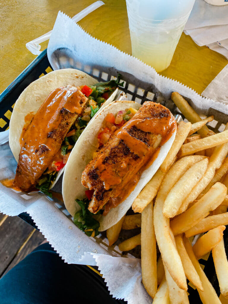 fish tacos at crabby joe's deck and grill, daytona beach shores
