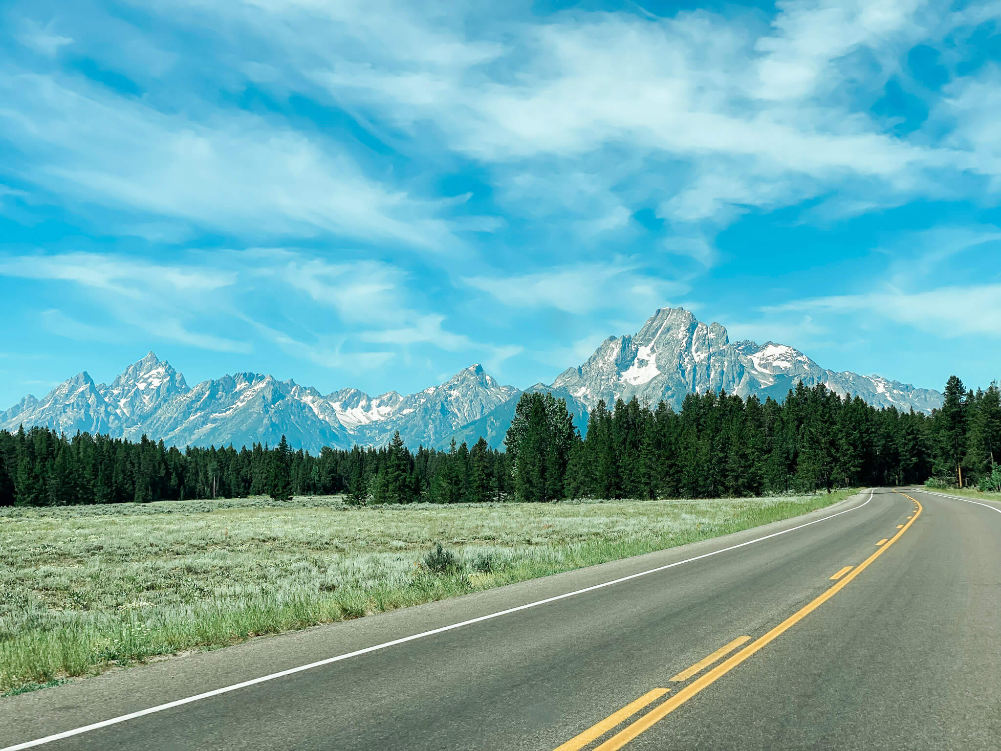 view of grand teton national park from road