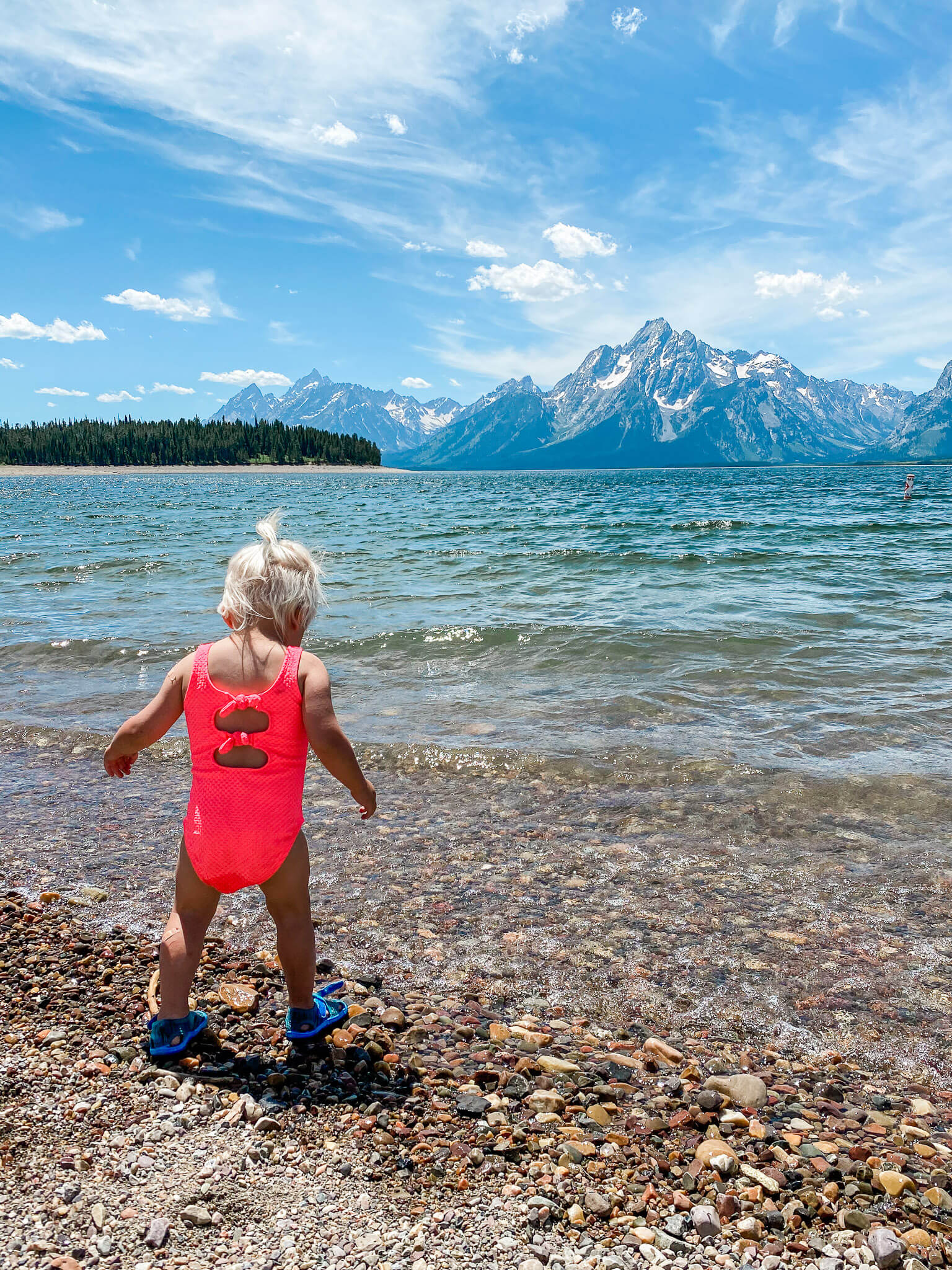 swimming in jackson lake, grand teton national park wyoming