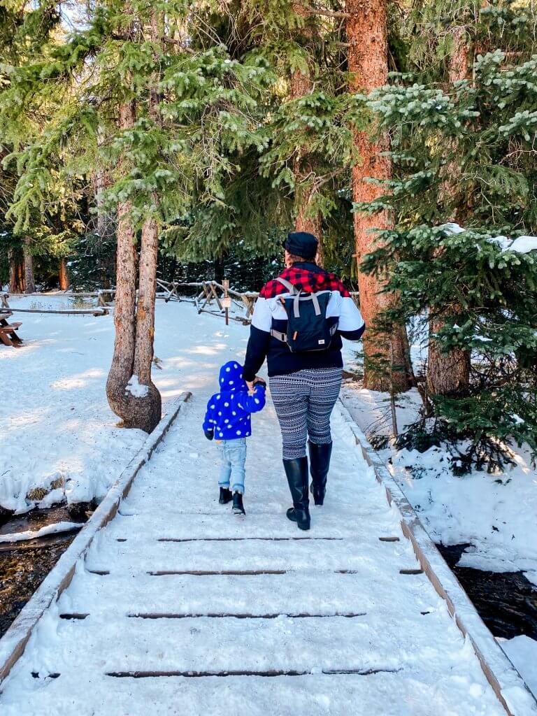 hiking with family in the snow, breckenridge troll